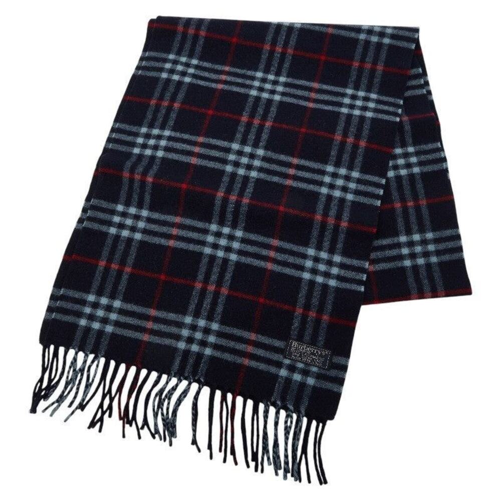 Burberry Check Cashmere Scarf Navy